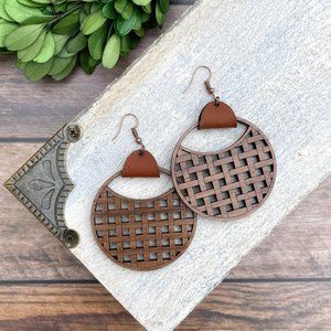 Laser cut basket weave Walnut earrings